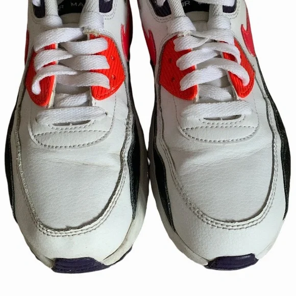 Youth NIKE AIR MAX 90 LEATHER GS 'WHITE BRIGHT CRIMSON' Size 6.5 - Picture 6 of 10